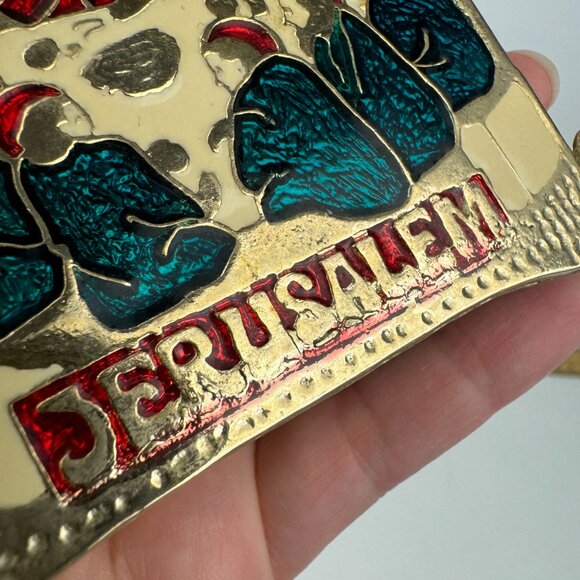 Vtg Jerusalem Souvenir Last Supper Religious Napkin Letter Holder Enamel Brass - Picture 15 of 16